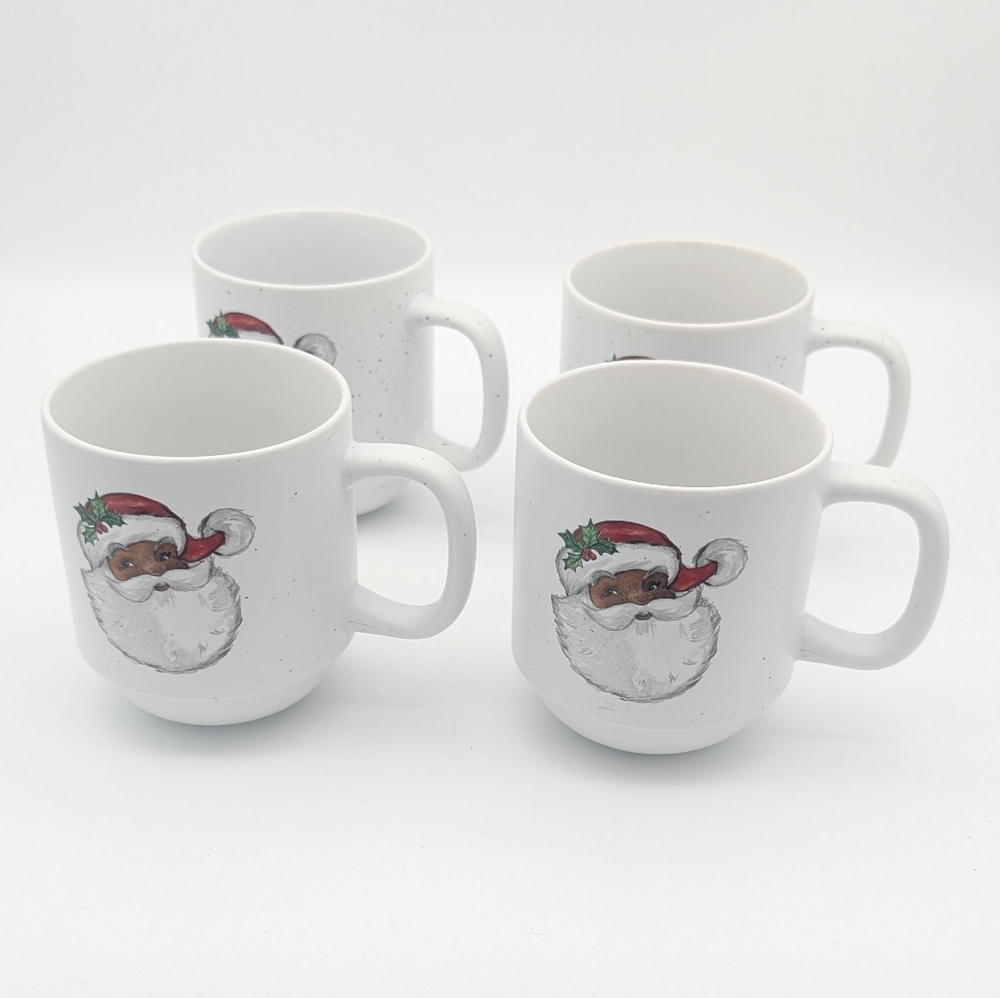Peppermint & Pine African American Santa Stackable Speckled Mug Set